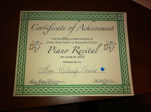 Piano Recital Certificate 2013